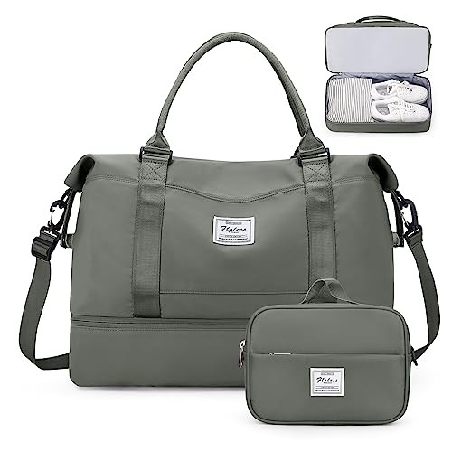 Weekender Bags for Women,Personal Item Travel Bag with Shoes Large Olive Green