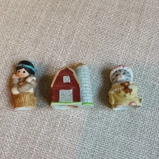 Lot of 3 Ceramic Collectible Sewing Thimbles: Barn, Indian, Cat
