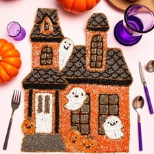 Rachel Zoe Halloween Haunted House Beaded Placemat Charger 15” NWT