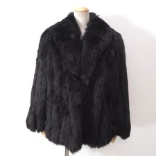 Excellent Real Fox Fur Vintage Coat Jacket Soft Women Black M