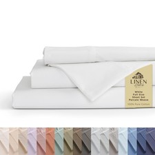 Linen Home 100 Cotton Percale Sheets Full Size, White, Deep Pocket, 4 Pieces ...
