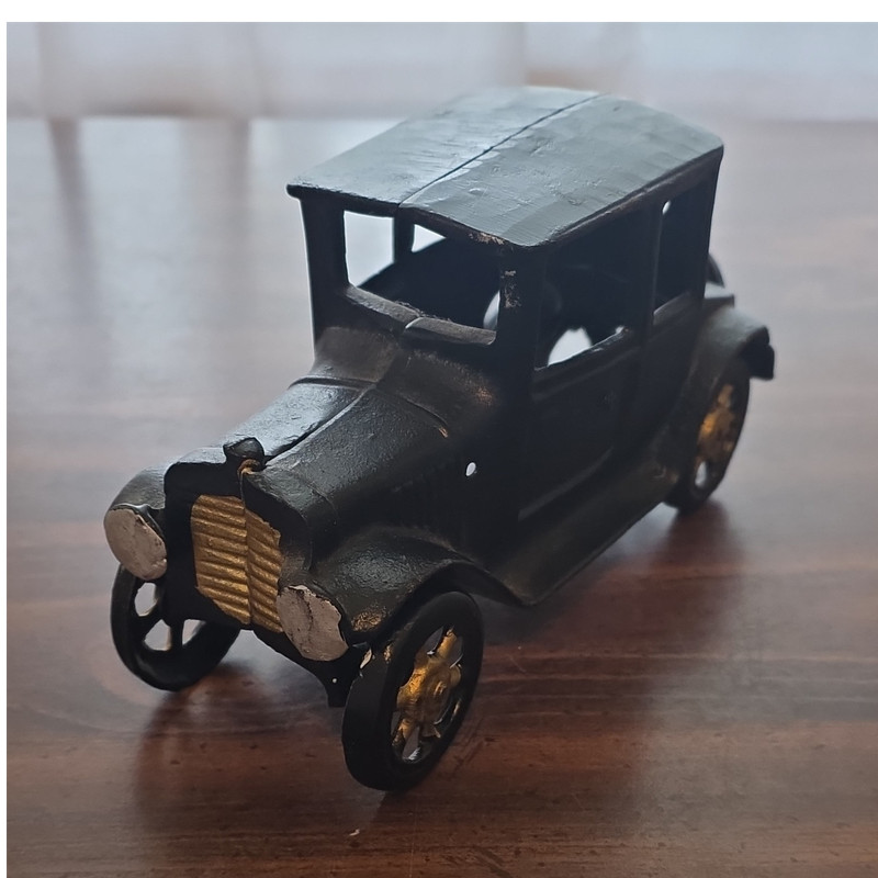 Vintage Cast Iron Toy Car Black Gold Accents