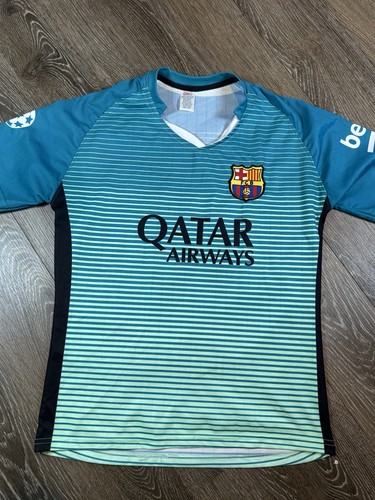 FC BARCELONA FCB QATAR AIRWAYS TEAL AWAY REPLICA JERSEY 2016 SIZE MEDIUM - Picture 3 of 6