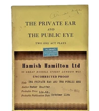 THE PRIVATE EAR / THE PUBLIC EYE by Peter Shaffer Uncorrected Proof 1962