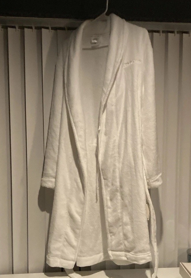 Bata de felpa polar blanca rosa con logotipo de Calvin Klein hasta la rodilla talla XL NUEVA CON ETIQUETAS TAN SUAVE Foto 2 de 4