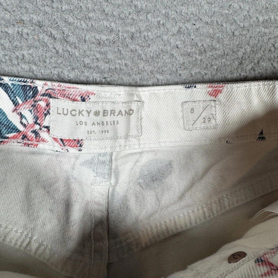 Lucky Brand Jean Shorts Women’s Size 8/29 Pins White Floral 3” Inseam Flat Front - Image 4 of 4