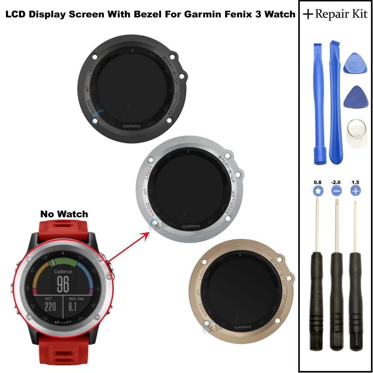 For Garmin Fenix 3 GPS Watch LCD Display Screen Digitizer Assembly Replacement 2