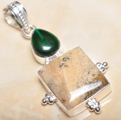 Pendentif Argent 925 Agate Dendritique Naturelle Fait Main - 2.25 Pouces, Pierre Unique, Neuf