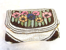 🇫🇷 SAC DE BAL ANCIENNE BRODERIE PERLES PORTE MONNAIE POCHETTE