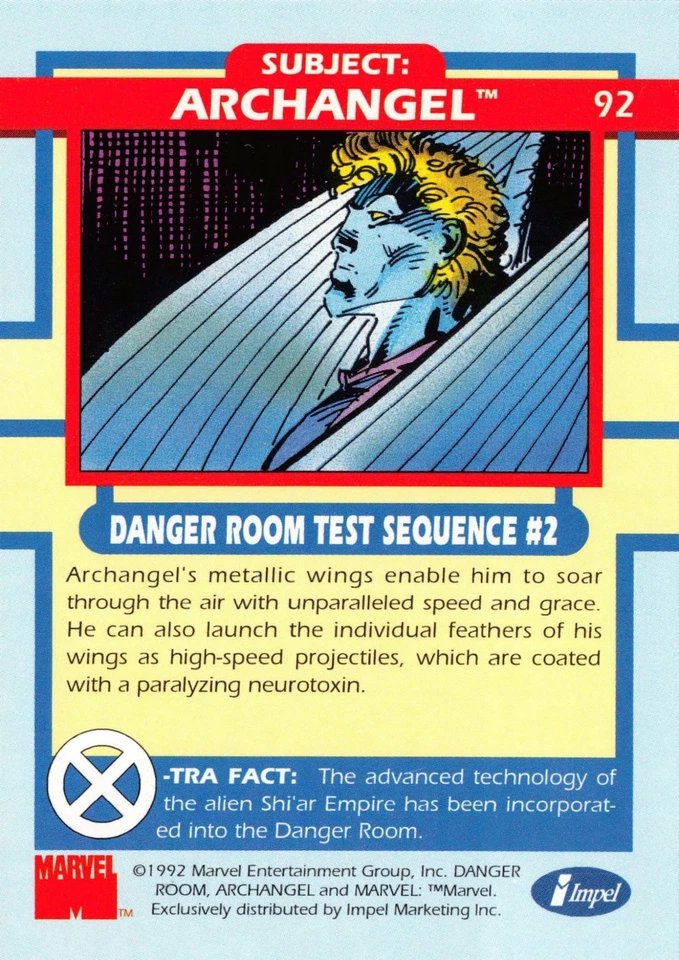 ARCHANGEL / X-Men Series 1 (Impel 1992) BASE Trading Card #92 - Image 2 of 2