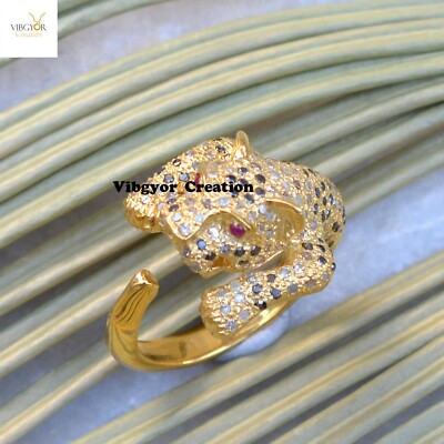 Pave Diamond Ring 925 Silver Gold Plated Black Diamond Animal Ring Unisex Gift