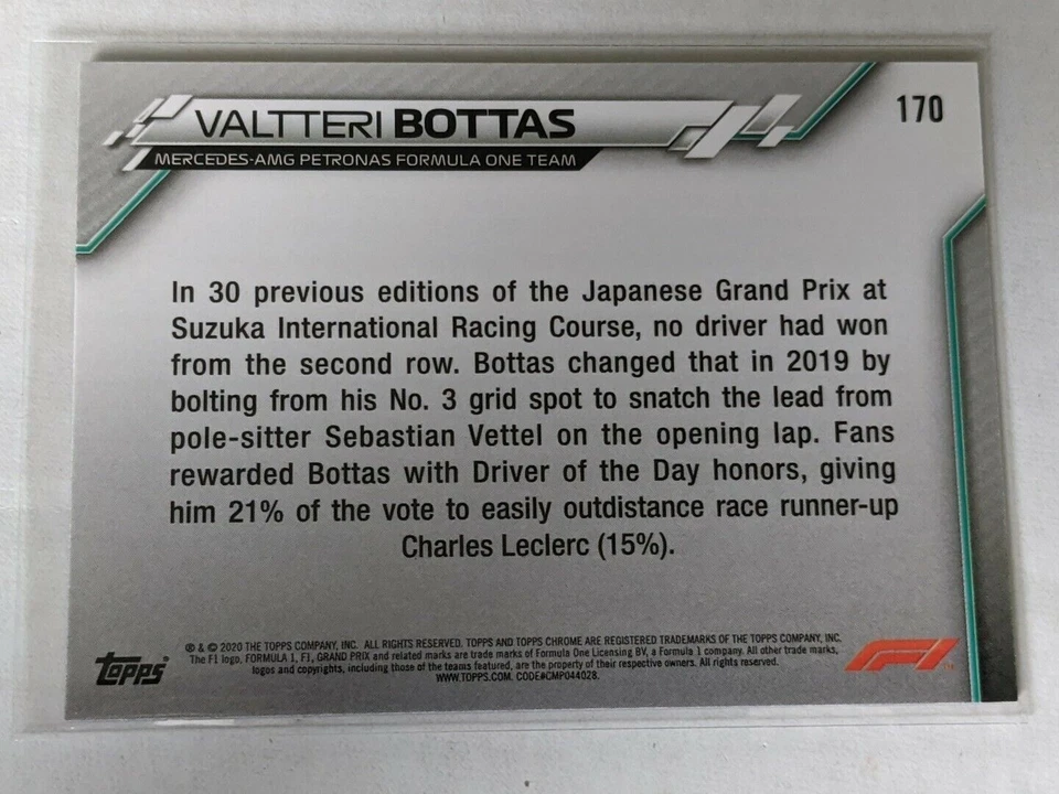 2020 Topps Chrome Formula 1 #170 Valtteri Bottas Mercedes-AMG - Image 2 of 2