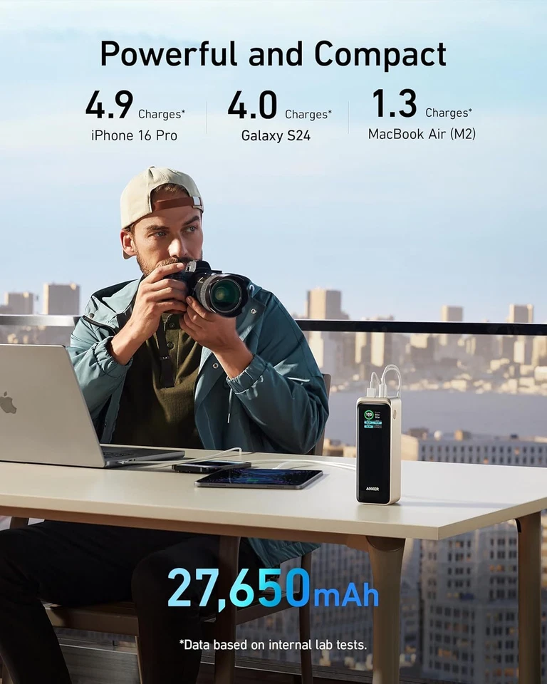 Banco de alimentación portátil Anker Prime 27650 mAh 250 W carga de 3 puertos aprobado por la TSA para Mac Foto 4 de 4