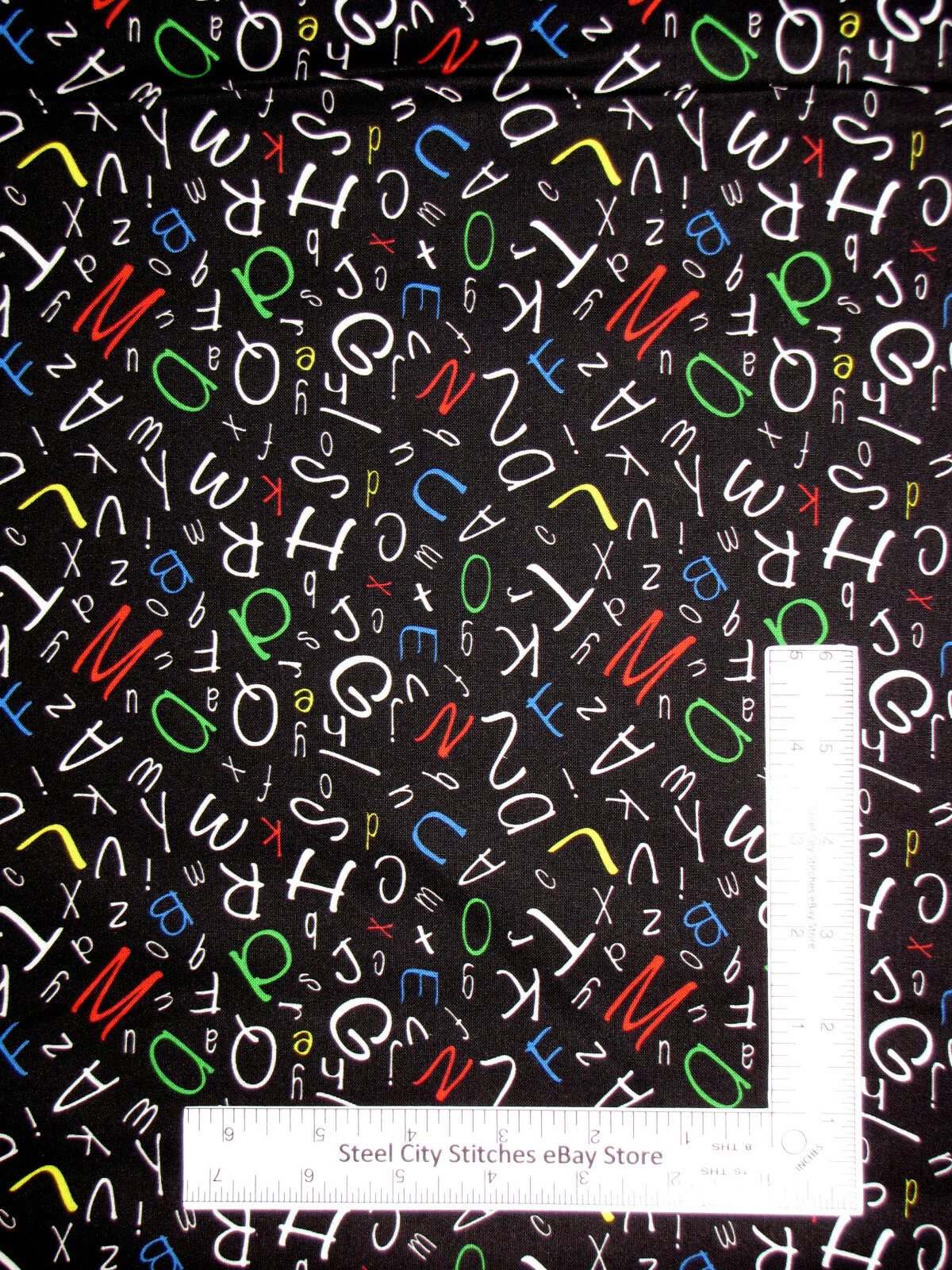 Toss Lettering Alphabet Letters Fabric Teacher School Alphabet Soup Toss Black Cotton ...