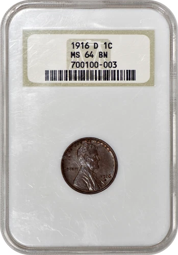 1916-D Lincoln One Cent 1c Penny NGC MS64BN "Fatty" Holder