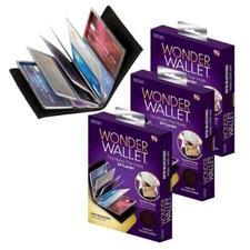 Wonder Wallet Black Leather Amazing Slim Thin RFID Wallets As Seen on TV PACK 3
