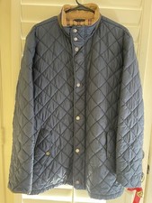 Brooks Brothers Diamond Quilted Coat Jacket Lined Zip Mens Size Large Navy READ