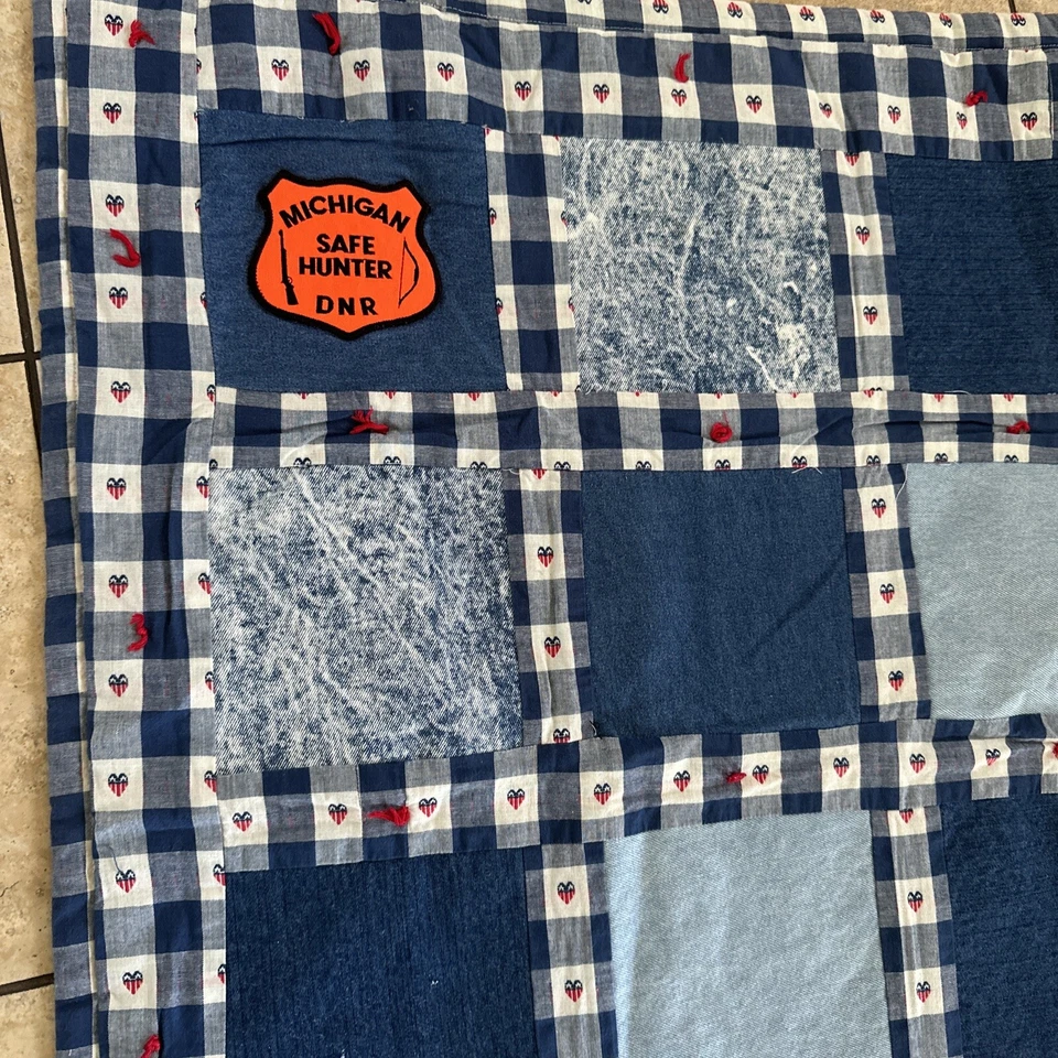 Denim Casero Patchwork Edredón Manta Upcycle Jeans Parches de la Fuerza Aérea Foto 2 de 4