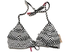 TYR Size M Black White Zebra Print Ruffle Layer String Bikini Bra w/Pads Top