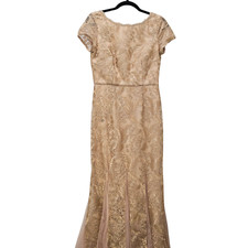 Adrianna Papell Women's Metallic Embellished Gown with Godets Rose Gold Dress 4