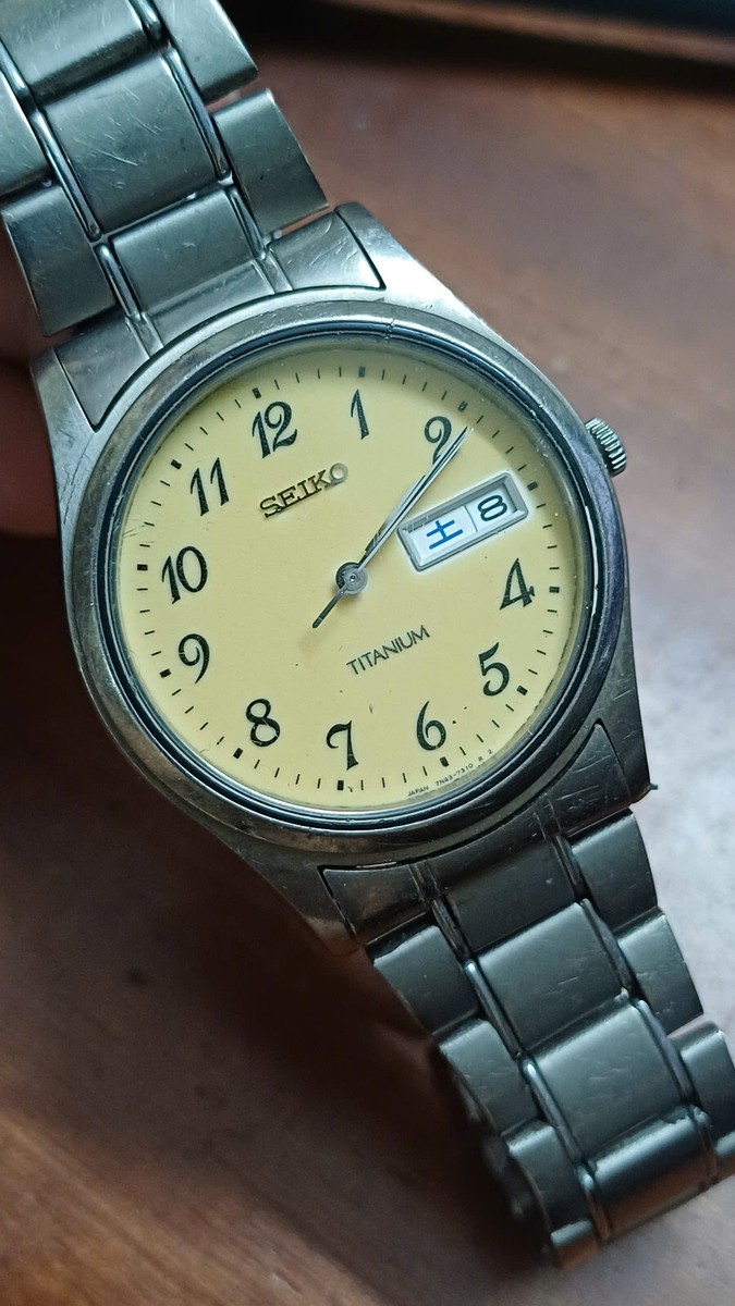 SEIKO セイコー チタニウム デイデイト 7N43-9090 Seiko Quartz Titanium 7N43-9090 Full Luminous Dial (1600) | eBay
