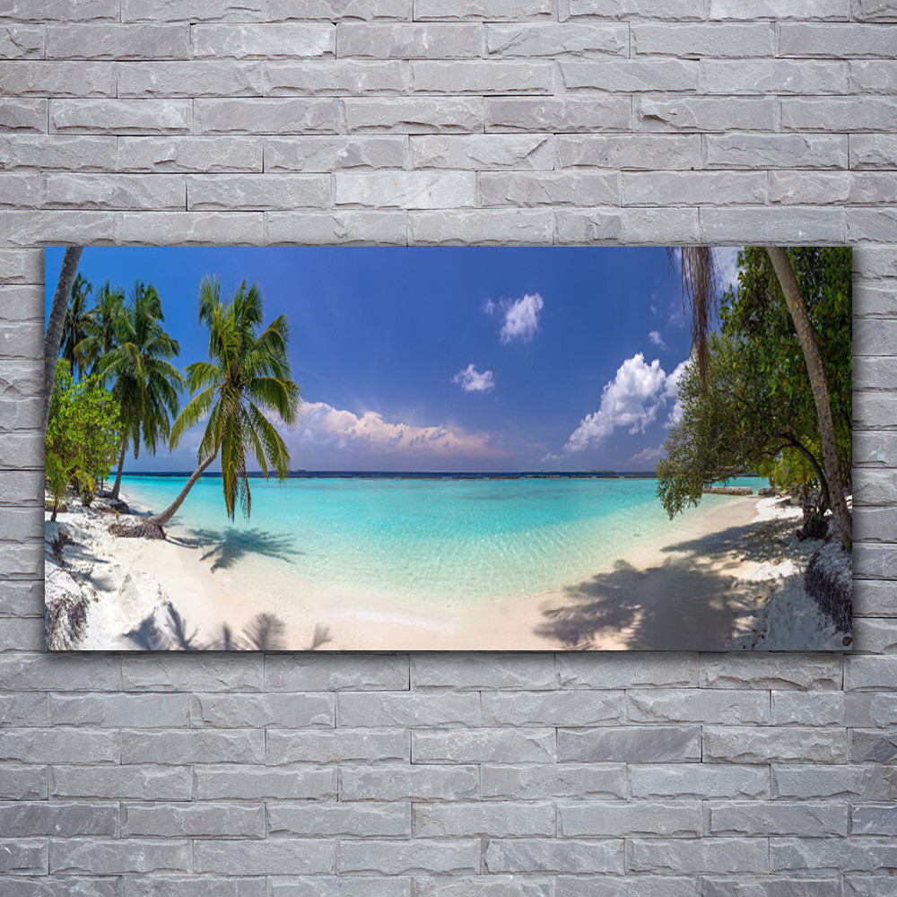 Tableau sur verre acrylique Tulup 120x60 cm motif Mer Plage et Palmiers