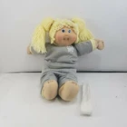 Cabbage Patch Kids Doll Vintage 1983 Girl Blonde Hair Blue Eyes Cat Jump Suit