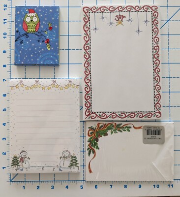 Christmas Holiday Notepad Lot of 4 Snowman  Owls Joy Notes Paper Postcards