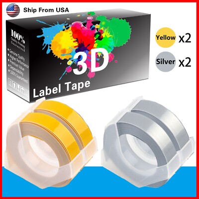 (2Yellow+2Silver) Label Tape 3D Work for Dymo 1595GY 1540 Dymo 15447