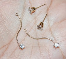 14K Solid Yellow Gold 2 IN 1 WEAR 2 WAYS Studs Dangle Earrings STARS Zirconia CZ