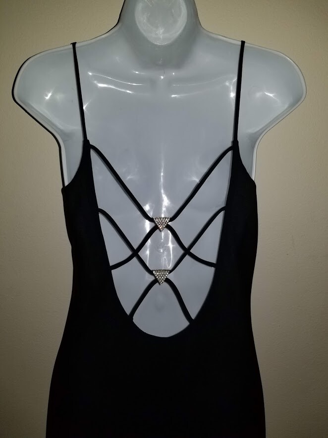 Drape Cowl Neck Cross Back Spaghetti Straps Split… - image 5