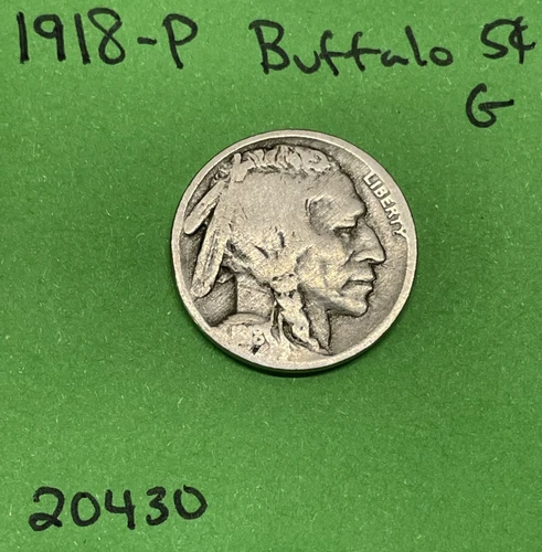 1918-P Buffalo 🦬 Indian Head Nickel 5c Good