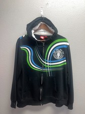 Y2K Element Black Hoodie Mens Full Zip Medium Skate Grunge Skateboard 2000s M