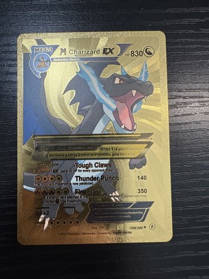 M Charizard EX Ultra Rare Card - 159/300 Gold Foil Fan Art Display