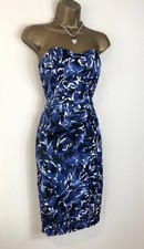 COAST STUNNING BLUE & WHITE BLACK DESIGN STRAPLESS DRESS SIZE 10
