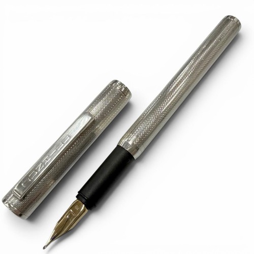 Dunhill Vintage Fountain Pen 14K F Nib Cap Type Barley Pattern Silver