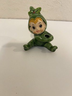Josef Originals Christmas Green Pixie Elf Candle Holder Japan