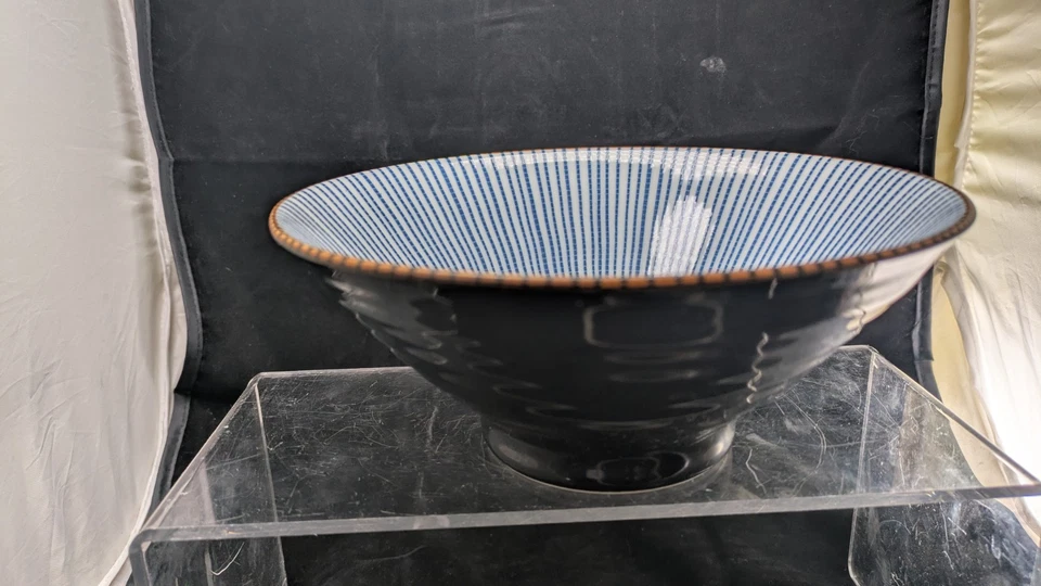 Juego 2) Tazones de arroz de cerámica azul, blanco y negro Foto 2 de 4