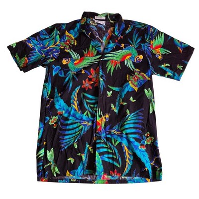 Vintage Mr. Witt Neon Parrot Tropical Hawaiian Button Up Shirt Men's Medium