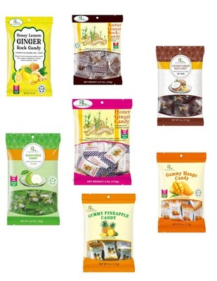 2pk Ginger Candy & Fruit Gummies -Rock Candy & Chews - Non-GMO Gluten-Free Halal