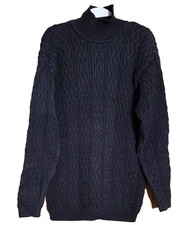 J.CREW MEN NAVY BLUE FISHERMENS CABLE-KNIT COTTON PULLOVER SWEATER HIGH NECK L