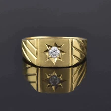 Heavy Estate 14K Yellow Gold Over Mens Signet 0.80Carat Weight Diamond Ring 8-17