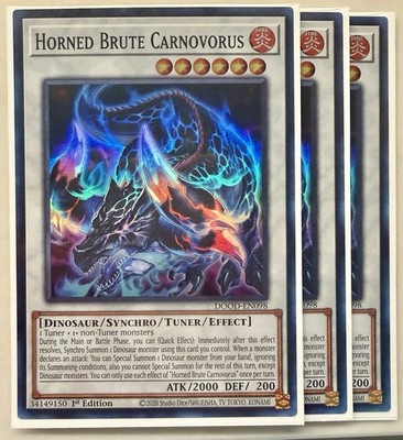 Yugioh! 3x Horned Brute Carnovorus DOOD-EN098 Super Rare 1st Ed NM
