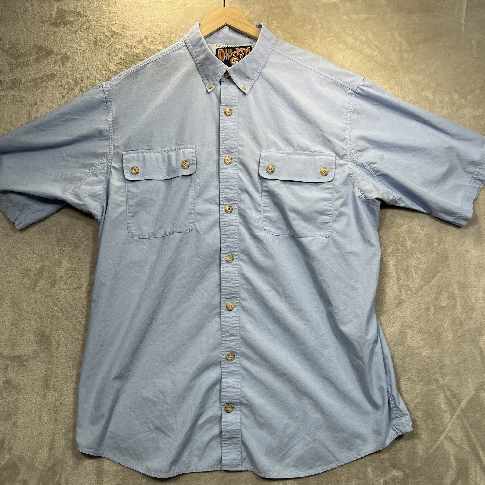 Duluth Vented Button Down Shirt Mens XL Tall Blue Performance Hiking Utility