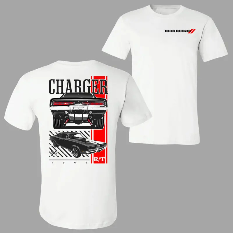 Muscle Car Charger T-Shirt, Classic 1969 R/T Graphic Tee 2 Sides with Bold Dodge