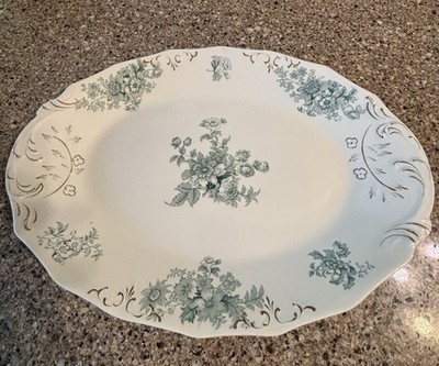 Late Victorian W H Grindley Chatsworth Green Transferware Serving Platter 1890s