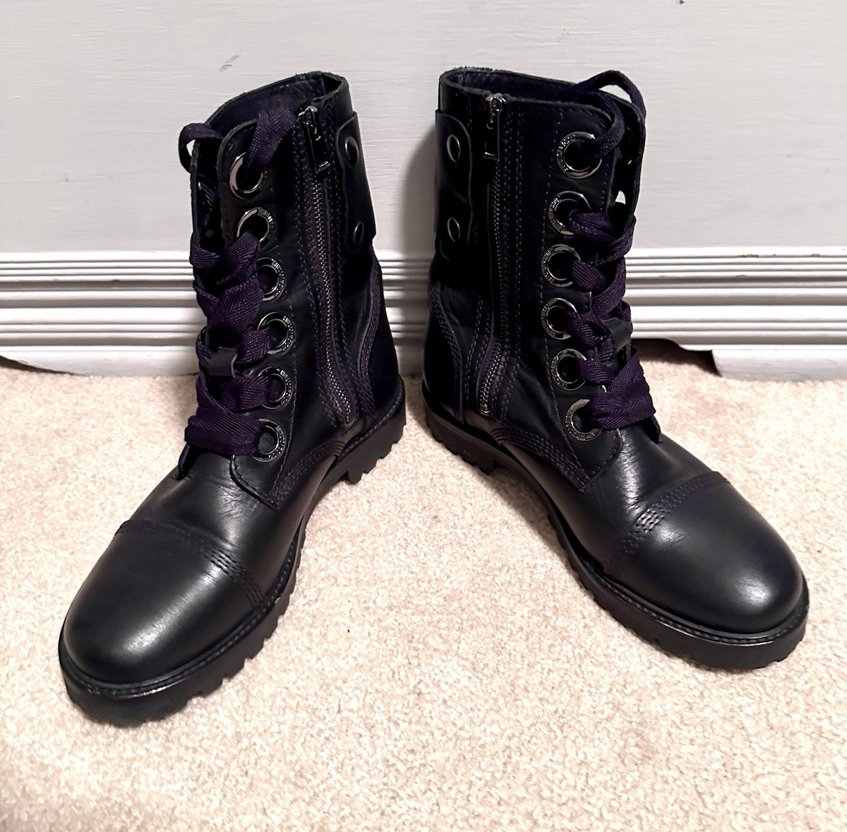 ZADIG & VOLTAIRE Joe Leather Lace Combat Boots Black Sz 39, US
