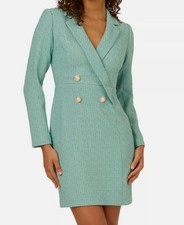 Adrianna Papell Women's Green Tweed Tuxedo Short Sheath Dress Sz 12