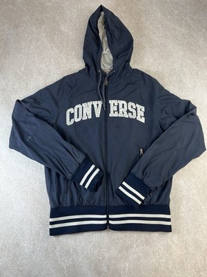 Converse Jacke Herren Medium Navy Kapuze Full Zip Spellout Y2K Vintage 90s