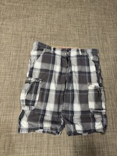 Men's Cargo Shorts Wide Leg Baggy Plaid Size 38 Grey Union Bay Y2K Skater